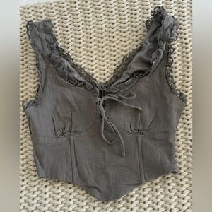 Princess Polly Lace-Trim Sleeveless Top - Gray